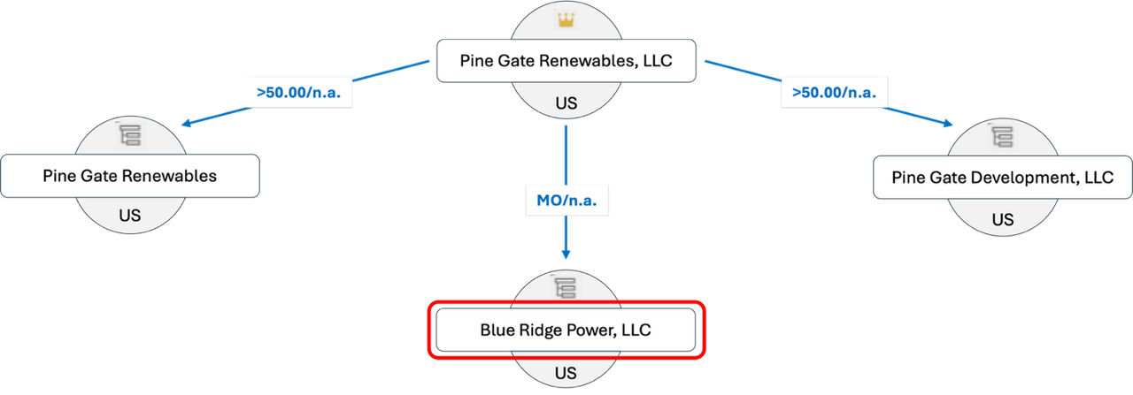 Moody’s Orbis company hierarchy for Pine Gate Renewables, LLC